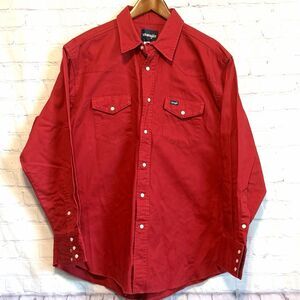 Wrangler Mens XL Cowboy Cut Work Western Shirt Red Cotton Pearl Snap Vintage